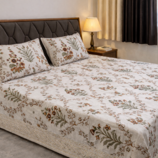 Handblock Printed Floral Cotton Bedsheet