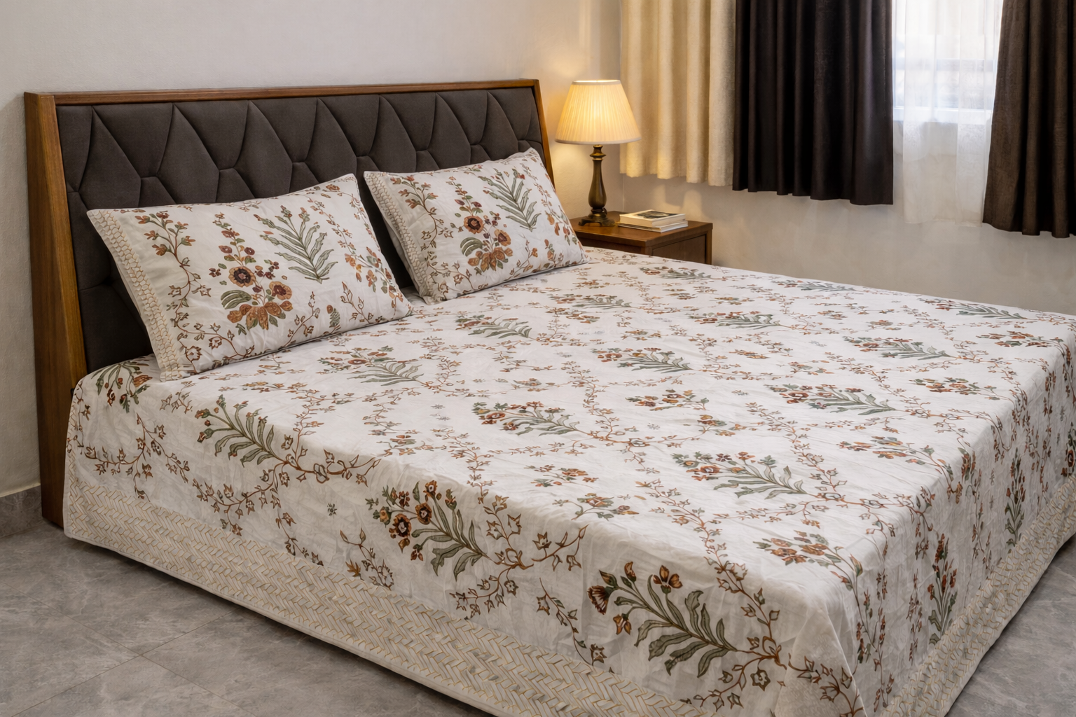 Handblock Printed Floral Cotton Bedsheet